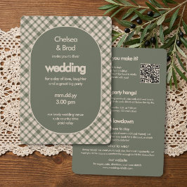 Invitación Boda Retro Todo en Uno de Cuadros Verde Salvia