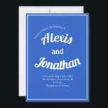 Invitación Boda retro trendy y lúdico francés azul blanco<br><div class="desc">Invitación a la boda blanca azul retro minimalista y lúdica</div>