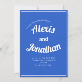 Invitación Boda retro trendy y lúdico francés azul blanco