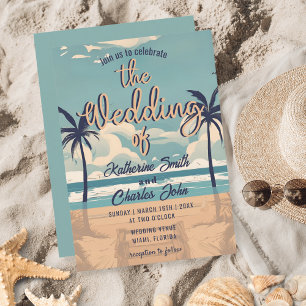 Invitación Boda Retro Tropical Beach Destination