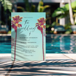 Invitación Boda Retro Tropical Palm Trees en la Playa Costera