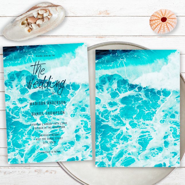 Invitación Boda Retro Verano Blue Ocean Foam Beach Wedding (Subido por el creador)