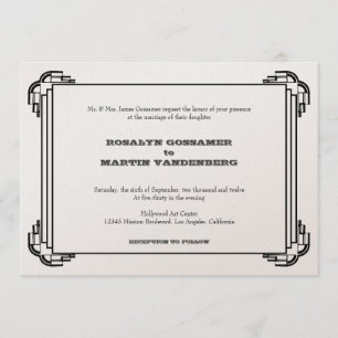 Invitación Boda retro vintage de moda con marco negro deco