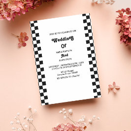 Invitación boda retro vintage negro y blanco de los años 70