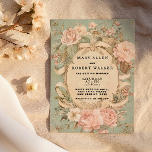 Invitación Boda retro vintage rosa de la menta floral