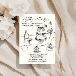 Invitación Boda Retro Whimsical Quirky de tarta dibujada a ma
