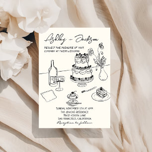 Invitación Boda Retro Whimsical Quirky de tarta dibujada a ma