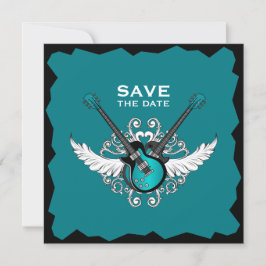 Invitación Boda Rock 'n' Roll Save the Date Negro Turquesa
