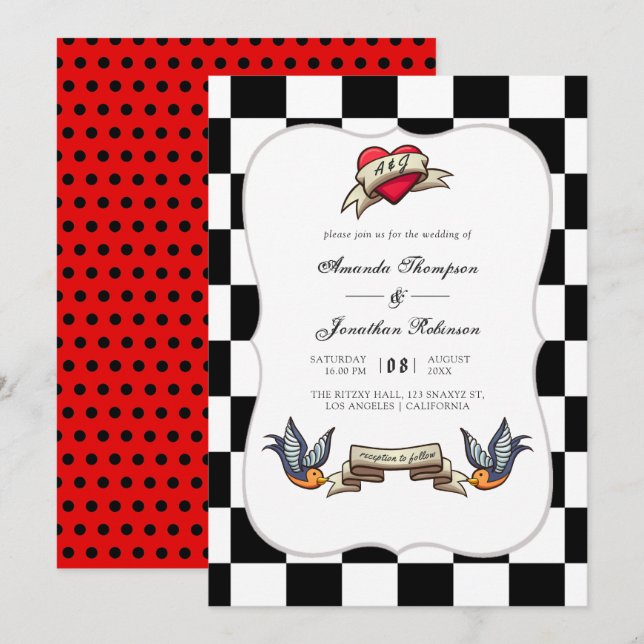 Invitación Boda Rockabilly (Anverso / Reverso)