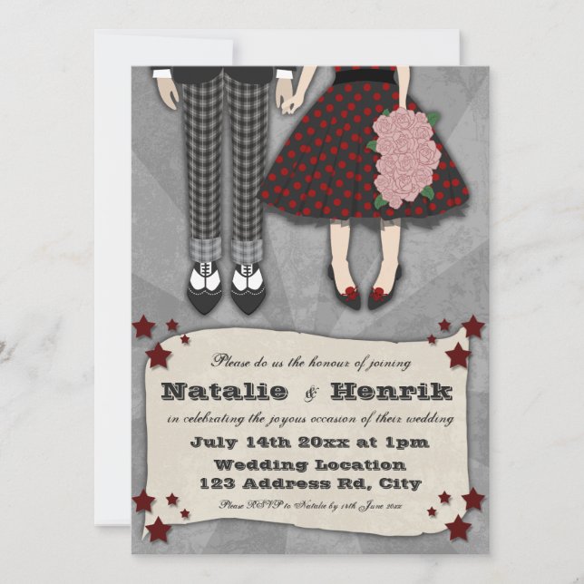 Invitación Boda Rockabilly, 5,5 x 7,5 boda (Anverso)