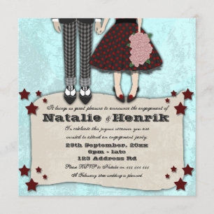 Invitación Boda Rockabilly, compromiso 5.25x5.25