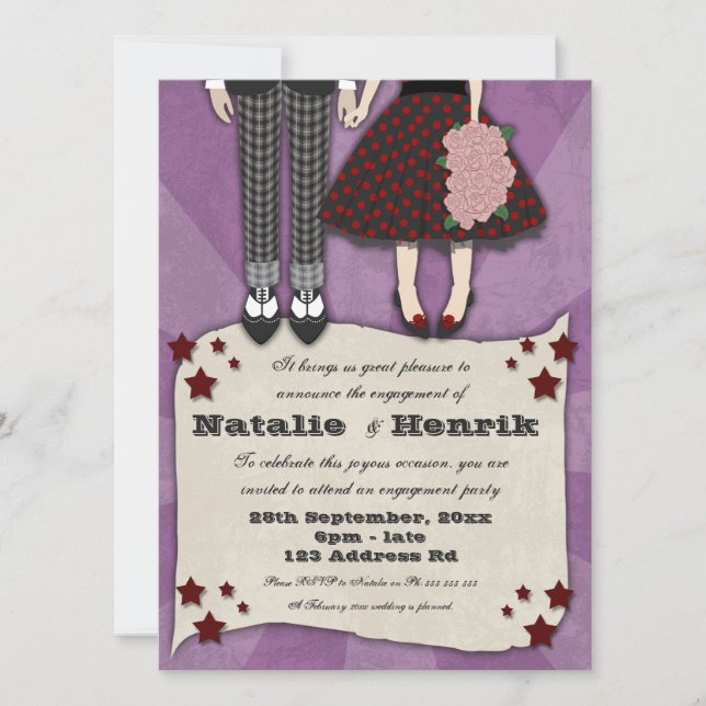 Invitación Boda Rockabilly, compromiso 5.5x7.5 (Anverso)