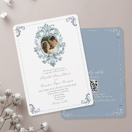 Invitación Boda Rococó Francesa Azul Polvoriento