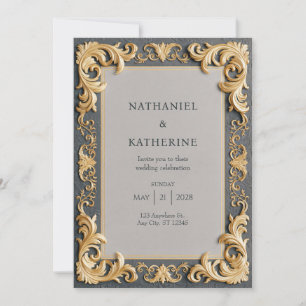 Invitación Boda Rococó Marfil Dorado
