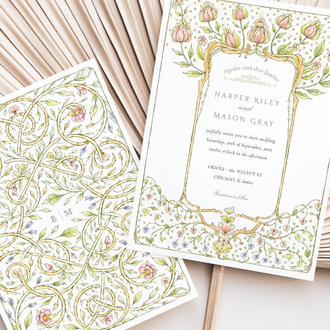 Invitación Boda Rococo Rosa Bud Floral Nouveau (Subido por el creador)
