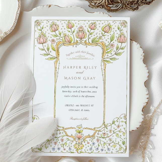 Invitación Boda Rococo Rosa Bud Floral Nouveau (Subido por el creador)