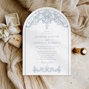 Invitación Boda Rococó Vintage Azul Elegante