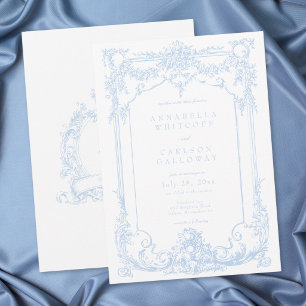 Invitación Boda Rococó Vintage Elegante Azul Francés