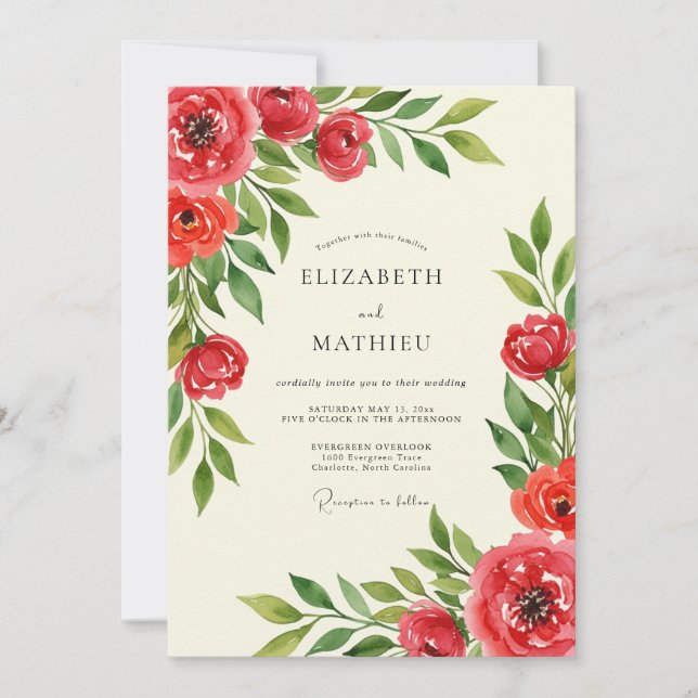 Invitación Boda Roja Atmosférica de Primavera (Anverso)