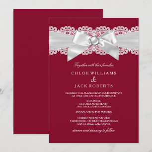 Invitación Boda Roja Burgundy Blanca Perla Arco Boda