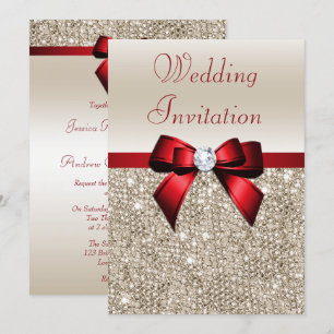 Invitación Boda roja del arco de las falsas lentejuelas de