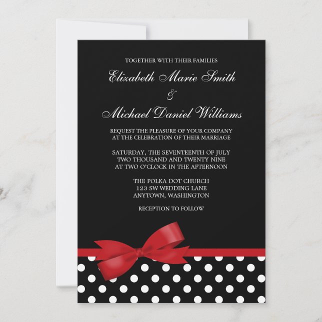 Invitación Boda roja del arco del lunar blanco negro falsa (Anverso)