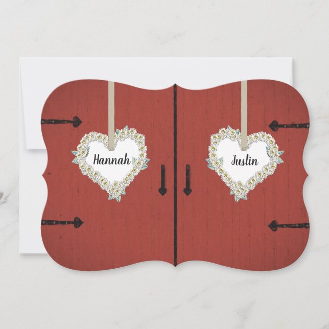Invitación Boda roja rústica del granero y del país de las (Anverso)