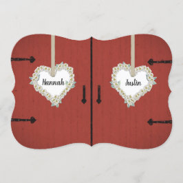 Invitación Boda roja rústica del granero y del país de las