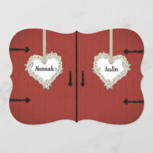 Invitación Boda roja rústica del granero y del país de las