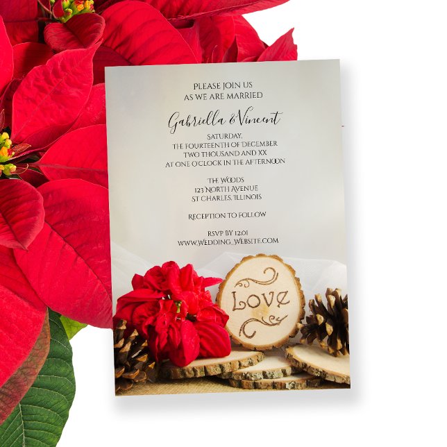 Invitación Boda roja rústica del invierno del arbolado del (Subido por el creador)