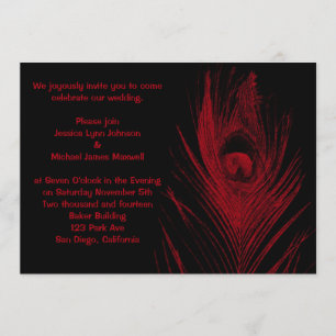 Invitación Boda roja y negra del pavo real