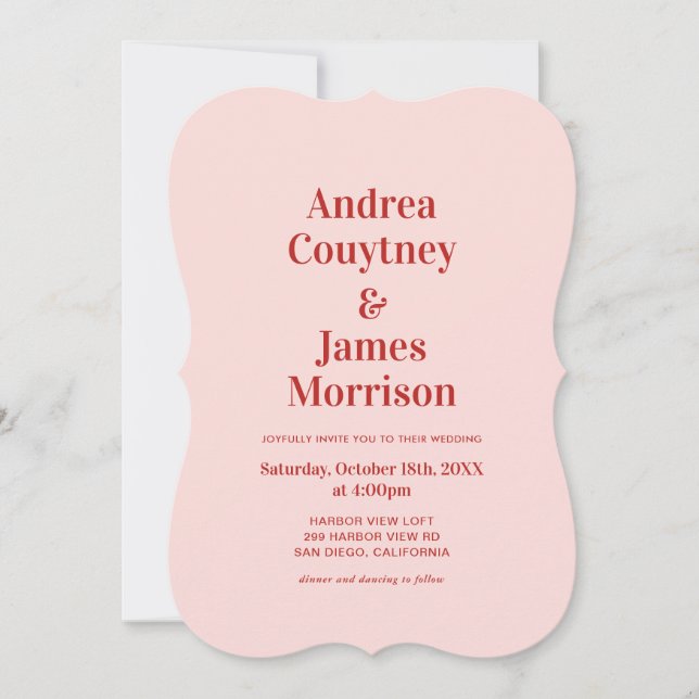 Invitación Boda Roja y Rosa  (Anverso)