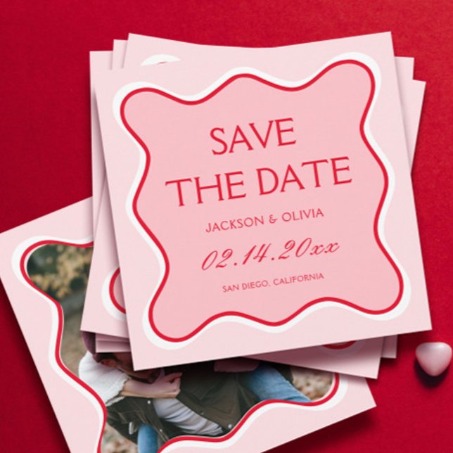 Invitación Boda roja y rosada Salven la foto de la fecha (Subido por el creador)