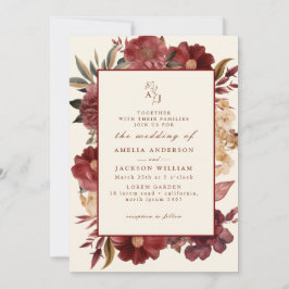 Invitación Boda rojizo romántico de borgoña y cobre