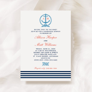 Invitación Boda Rojo Azul de la Armada Náutica Ensayo Cena