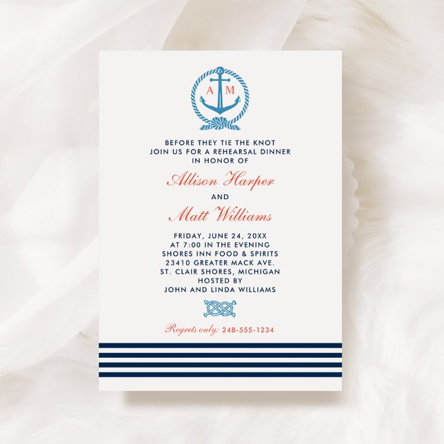 Invitación Boda Rojo Azul de la Armada Náutica Ensayo Cena (Subido por el creador)