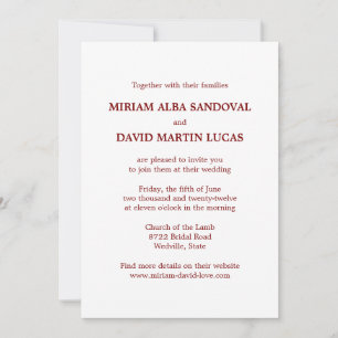 Invitación Boda rojo bilingüe formal minimalista