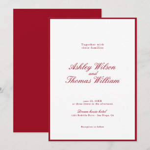Invitación Boda rojo caligrafía moderna