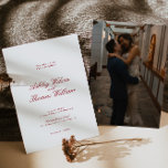 Invitación Boda rojo caligrafía moderna<br><div class="desc">Haz una declaración audaz con esta invitación a la boda roja caligrafía moderna, diseñada para parejas que aman un toque de elegancia con un toque contemporáneo. Con su caligrafía fluida y su sorprendente paleta de colores rojos, esta invitación desborda el romance, la pasión y la sofisticación. Perfecto para bodas de...</div>