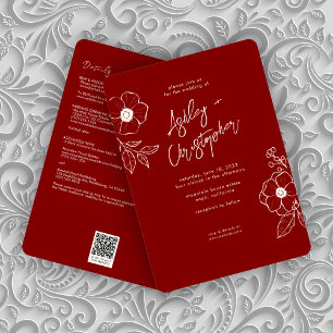 Invitación Boda rojo completo con floral mínimo