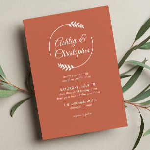 Invitación Boda rojo de cobre del marco del follaje moderno