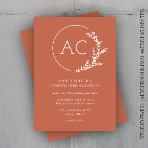 Invitación Boda rojo de cobre del marco del follaje moderno