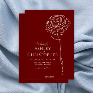 Invitación Boda Rojo de Crimson floral dibujado moderno