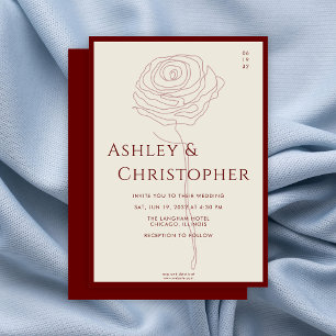 Invitación Boda Rojo de Crimson floral dibujado moderno