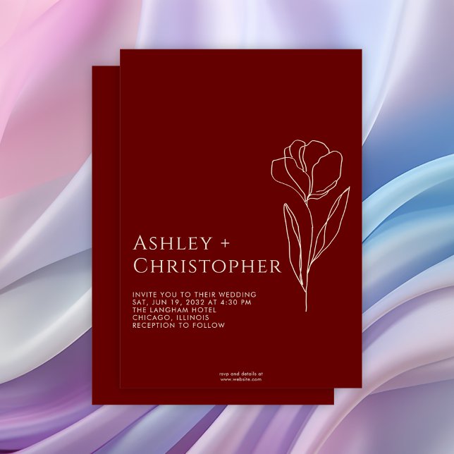 Invitación Boda Rojo de Crimson floral dibujado moderno (Subido por el creador)