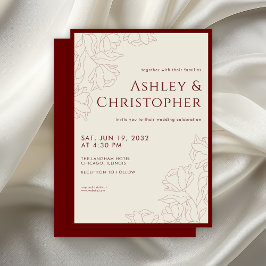 Invitación Boda Rojo de Crimson floral dibujado moderno