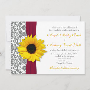 Invitación Boda Rojo de Damasco de Gris Amarillo de Giro