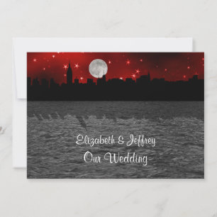 Invitación Boda rojo de la luna de la línea aérea de la NYC