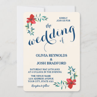 Invitación Boda Rojo de la Marina Floral Vintage Country