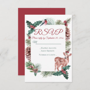 Invitación Boda rojo de Navidades deer floral del invierno RS